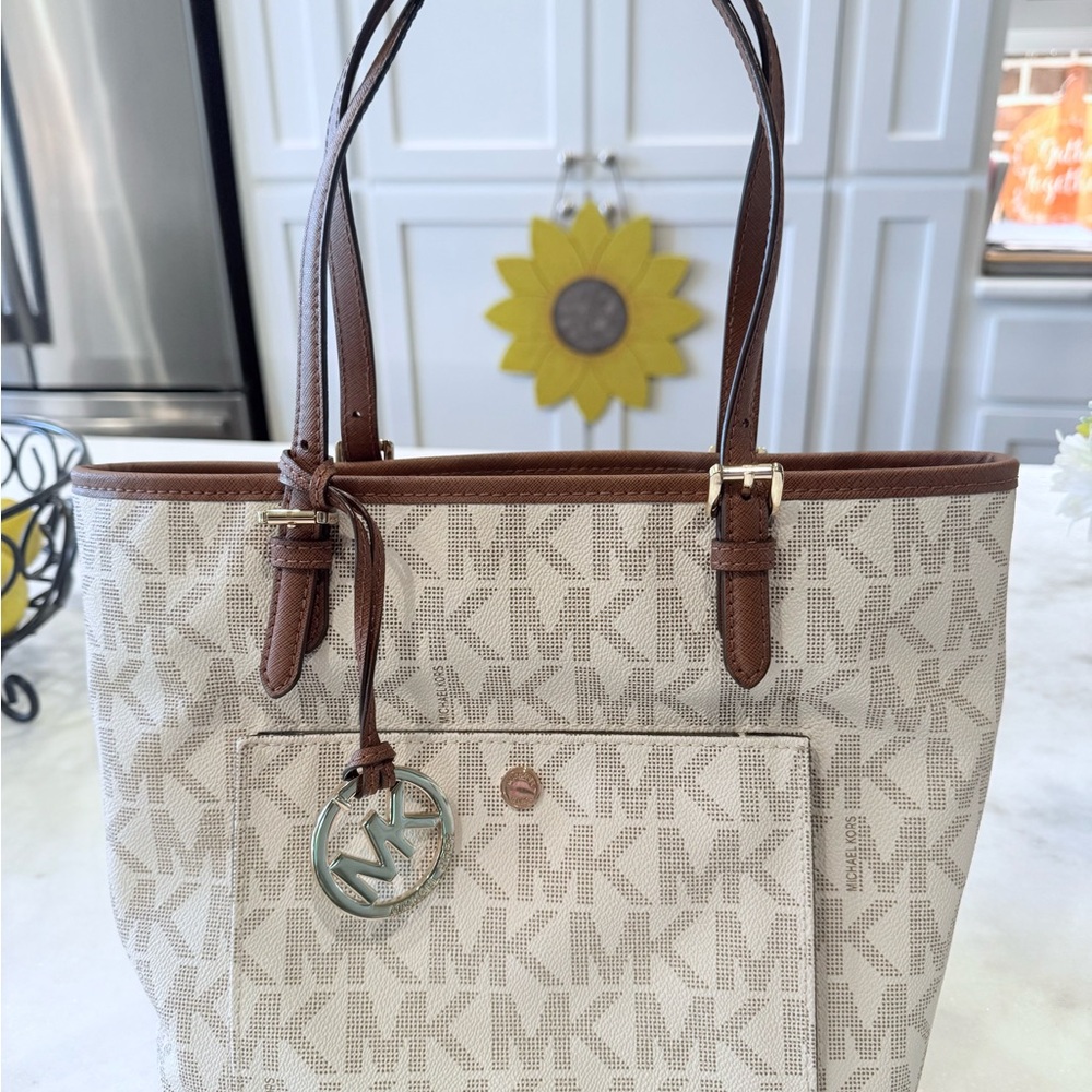 Stylish Cream and Brown Tote Bag